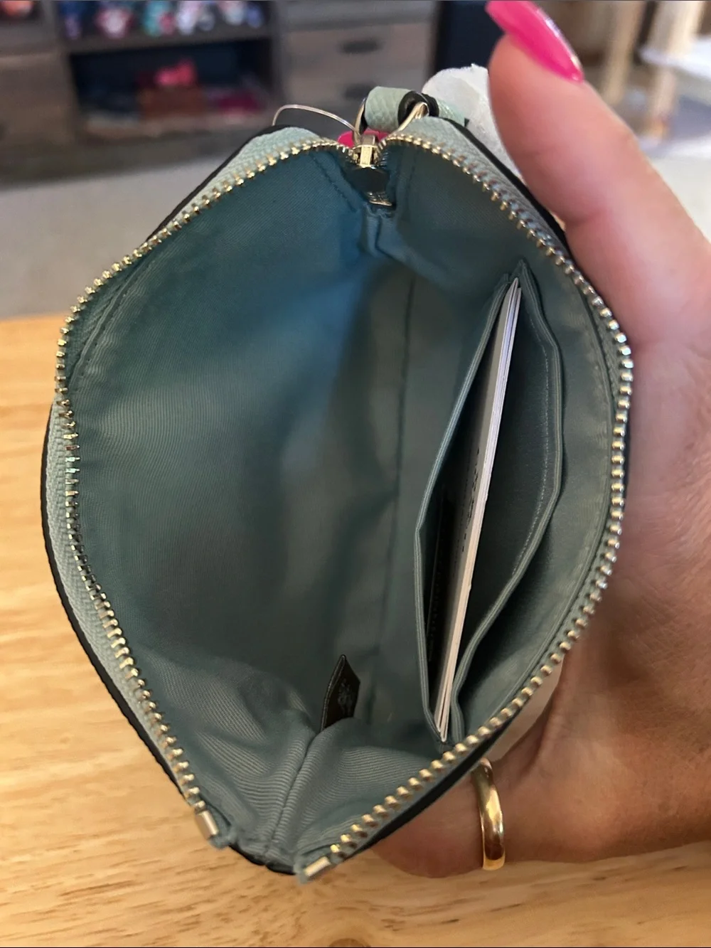 Coach Mint Green Saffiano Zip Wristlet